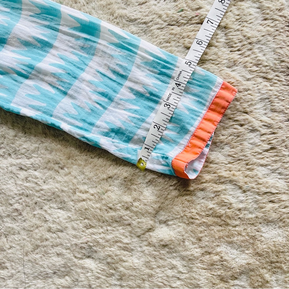 Oliphant Cotton Tunic Top Split V Neck 3/4 Sleeve White W/ Aqua Aloe Print Sz XS - Picture 7 of 13